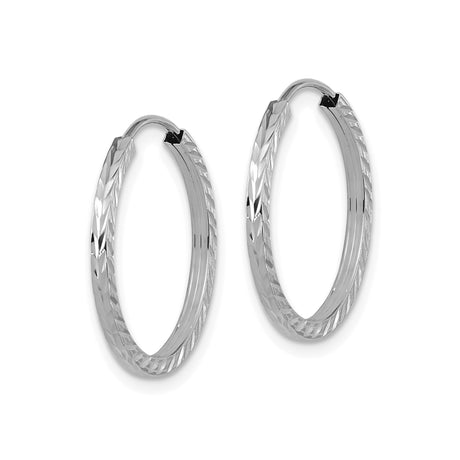 10k White Gold Hoop Earrings, Diamond Cut Diagonal Design, Textured Lightweight Endless Hoops