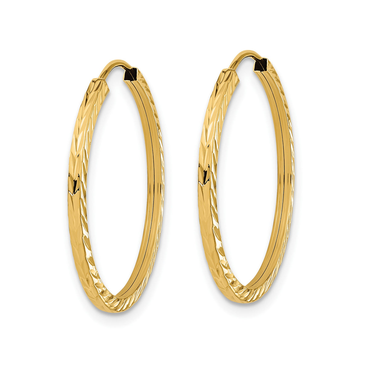 10k Yellow Gold Hoop Earrings, Polished Twisted Diamond Cut Endless Design for Women
