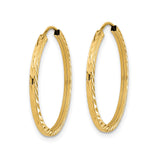 10k Yellow Gold Hoop Earrings, Polished Twisted Diamond Cut Endless Design for Women