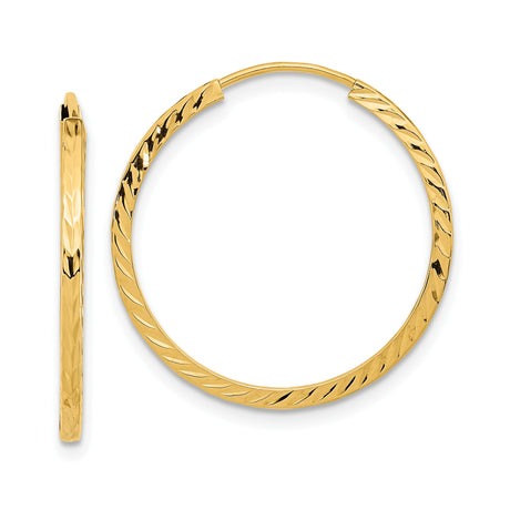 10k Yellow Gold Hoop Earrings, Polished Twisted Diamond Cut Endless Design for Women