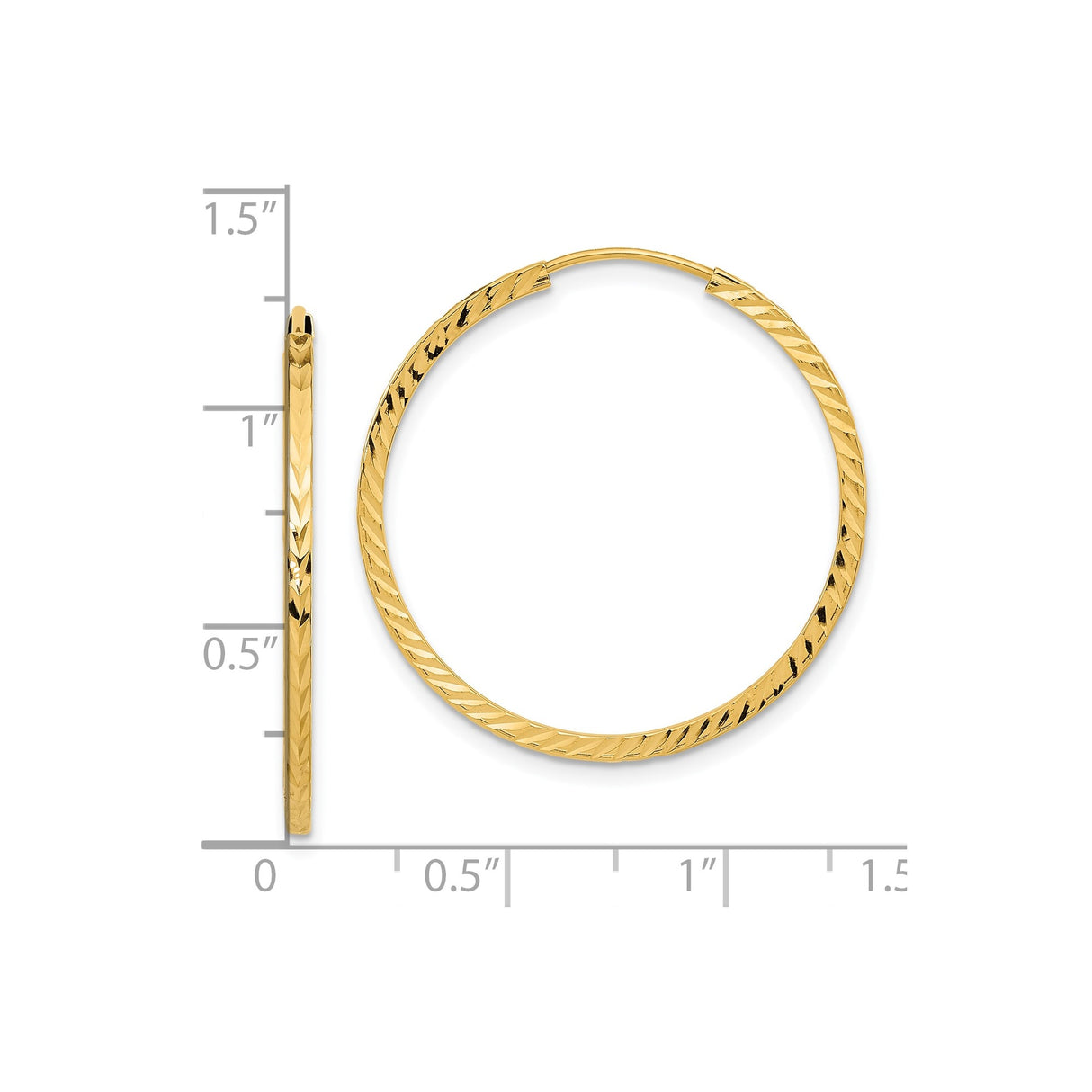 10k Yellow Gold Hoop Earrings, Textured Square Tube, Diamond Cut, Lightweight Classic Design