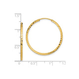 10k Yellow Gold Hoop Earrings, Textured Square Tube, Diamond Cut, Lightweight Classic Design