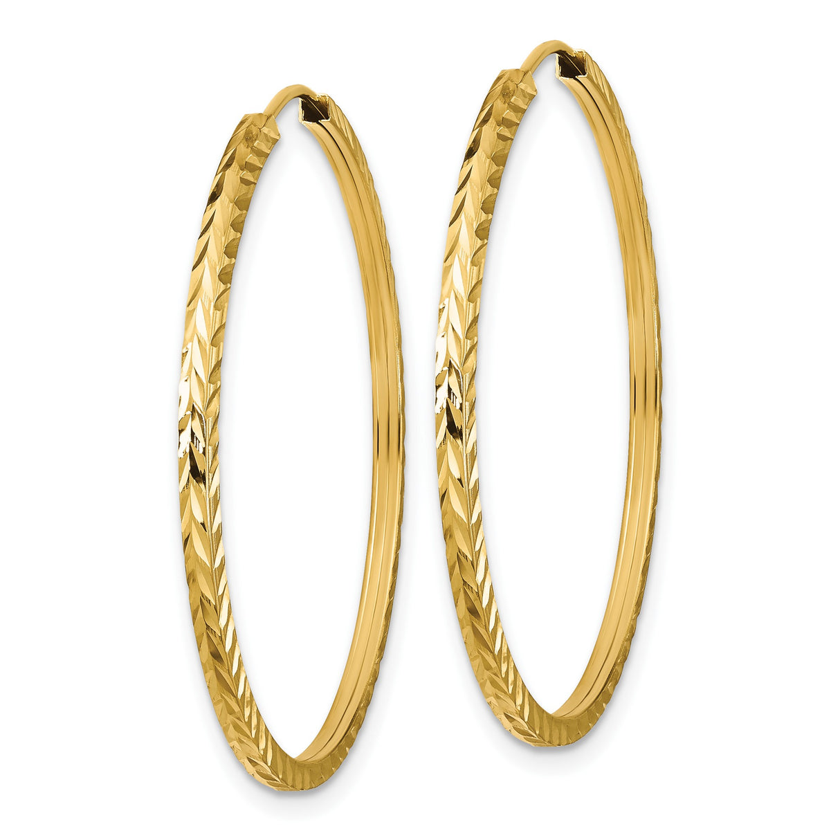 10k Yellow Gold Hoop Earrings, Diamond Cut Textured Square Tube Endless Design for Women