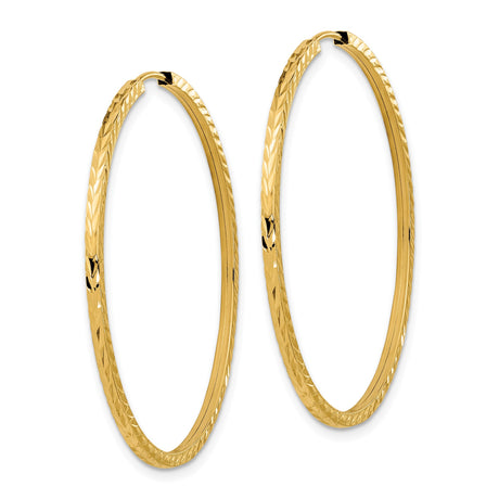 10k Yellow Gold Hoop Earrings, Large Lightweight Diamond-Cut Textured Design for Women
