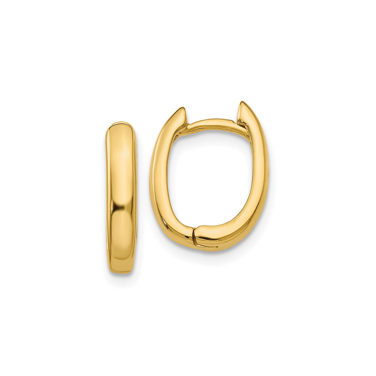 10k Yellow Gold Oval Hoop Earrings, Smooth Polished Finish, Hinged Closure, Lightweight Design