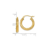 10k Yellow Gold Hoop Earrings with Textured Diamond-Cut Lattice Design, Medium Size