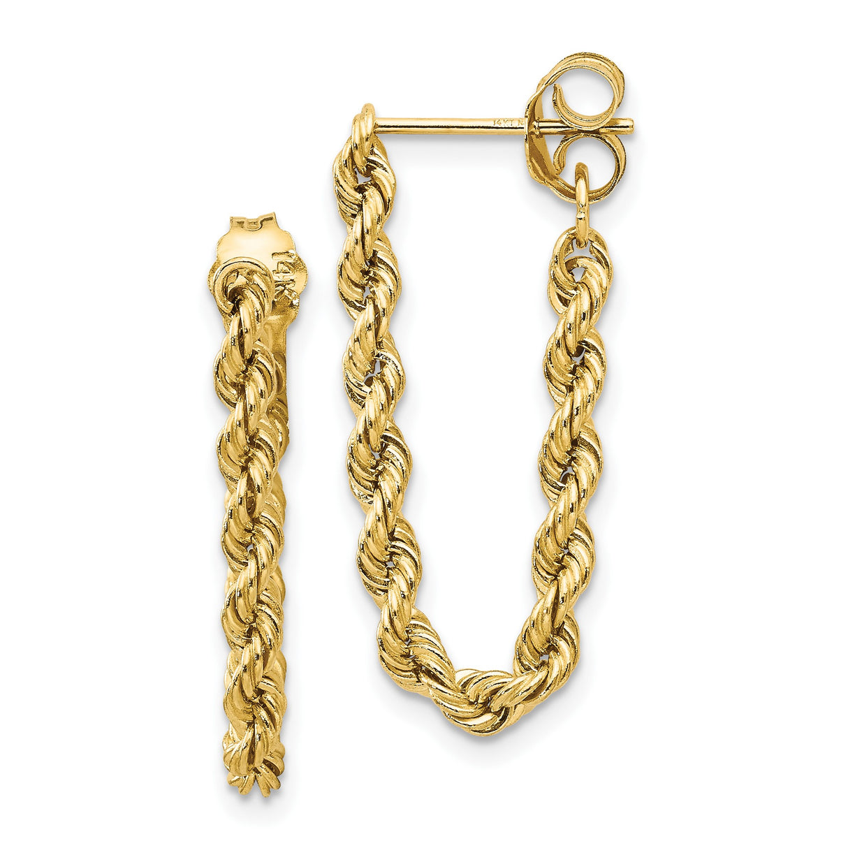10k Yellow Gold Rope Hoop Earrings, Twisted Polished Design, Lightweight Hollow Hoops for Women