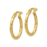 10k Yellow Gold Hoop Earrings, Textured Diamond Cut with Polished Twist Design
