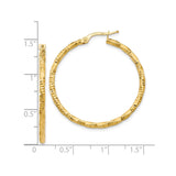 10k Yellow Gold Hoop Earrings, Twisted Diamond Cut with Textured Finish, Lightweight Polished Design