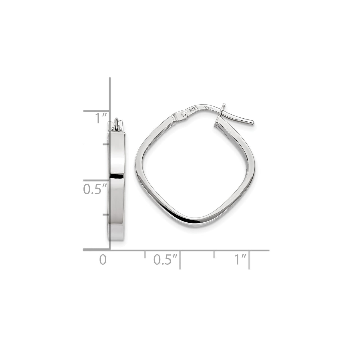 10k White Gold Square Hoop Earrings, Sleek Modern Italian Design for Women