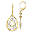 10k Two-Tone Gold Teardrop Dangle Earrings with Textured Diamond Cut Finish for Women