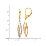 10k Two-Tone Gold Leverback Drop Earrings with Twisted Rose, White and Yellow Strands