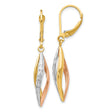 10k Two-Tone Gold Leverback Drop Earrings with Twisted Rose, White and Yellow Strands