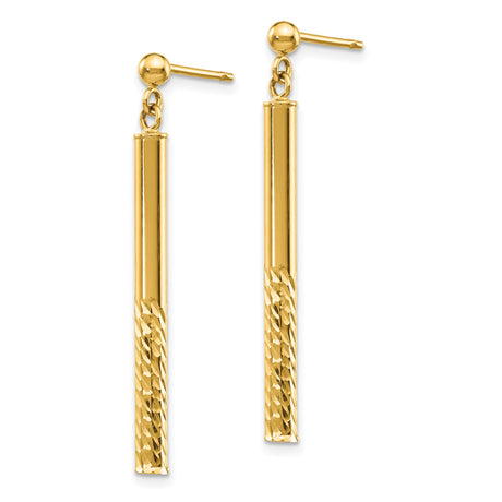 10k Yellow Gold Drop Earrings, Textured and Polished Bar Dangles, Minimalist Linear Design for Women