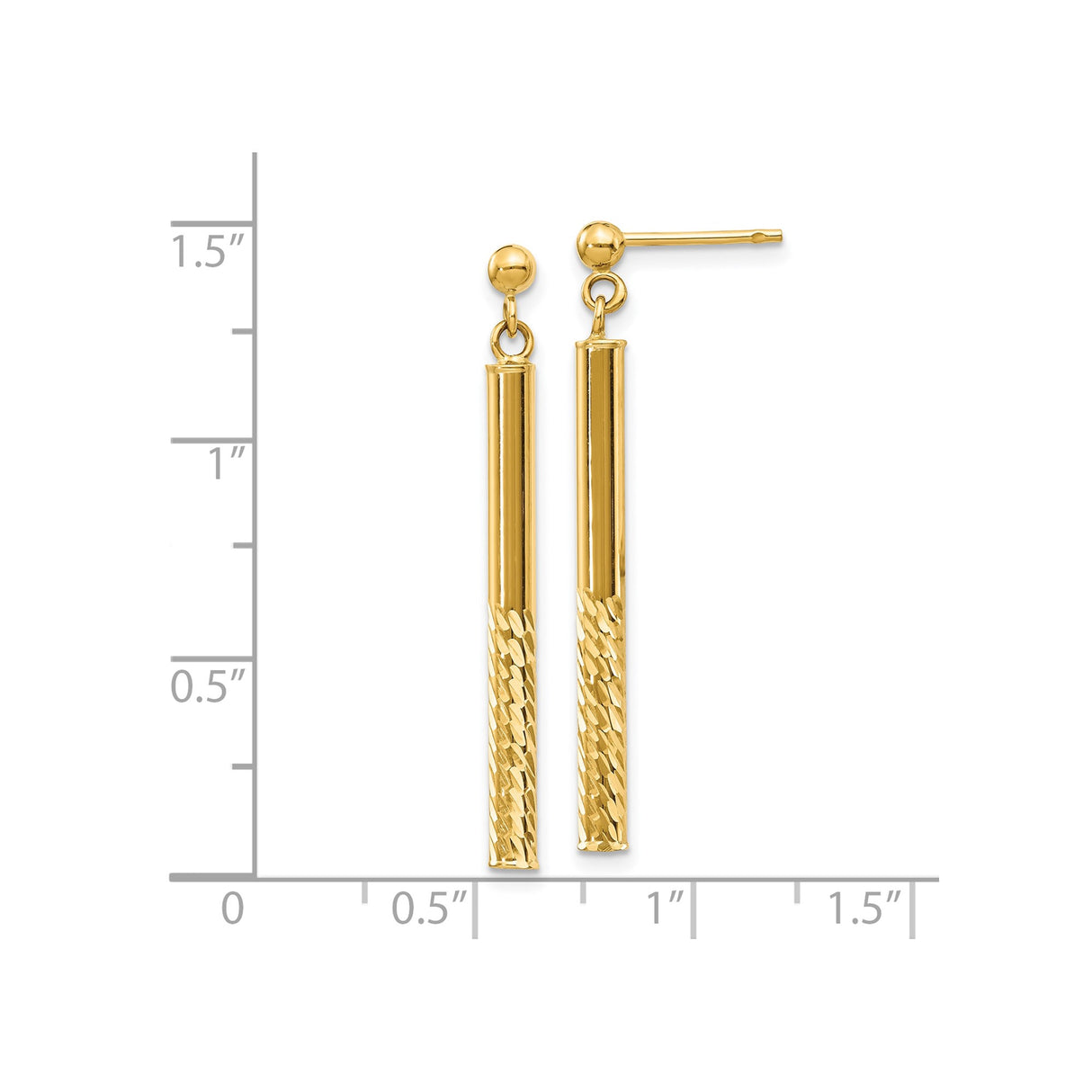 10k Yellow Gold Drop Earrings, Textured and Polished Bar Dangles, Minimalist Linear Design for Women