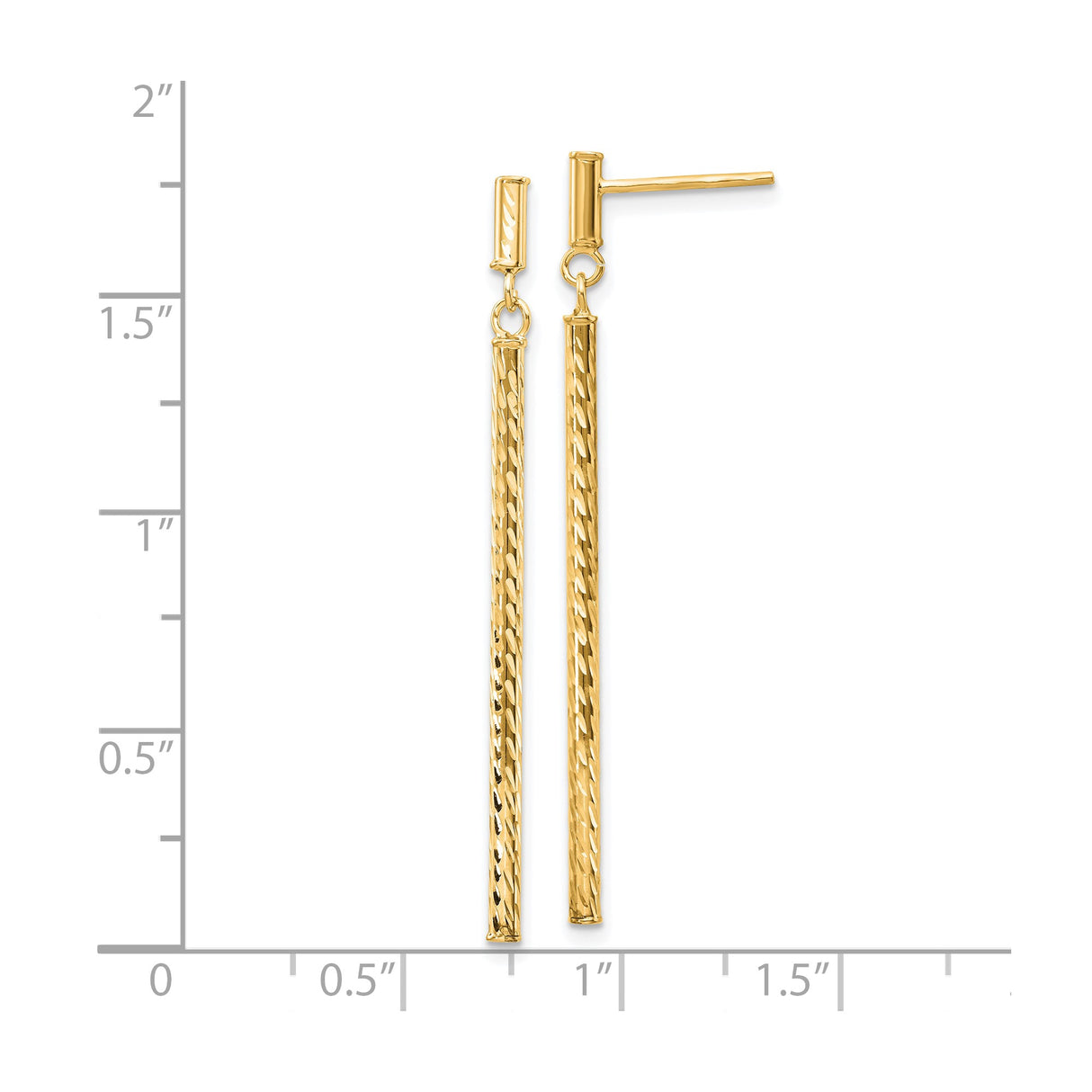10k Yellow Gold Long Bar Drop Earrings with Polished and Diamond-Cut Finish