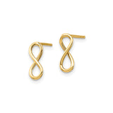 10k Yellow Gold Infinity Stud Earrings, Polished Finish, Symbolic Eternal Love Design