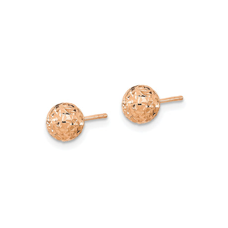 10k Rose Gold Ball Stud Earrings with Diamond-Cut Faceted Finish, Minimalist Design