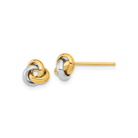 10k Yellow Gold Stud Earrings, Two-Tone Love Knot Design, Symbolizing Unity and Eternal Bond