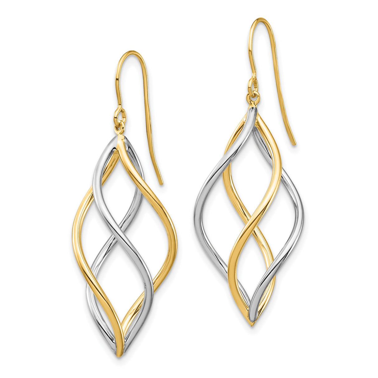 10k Two-Tone Gold Dangle Earrings with Twisted Open Marquise Design for Women