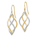 10k Two-Tone Gold Dangle Earrings with Twisted Open Marquise Design for Women