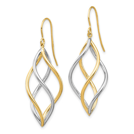 10k Two-Tone Gold Dangle Earrings with Twisted Open Marquise Design for Women