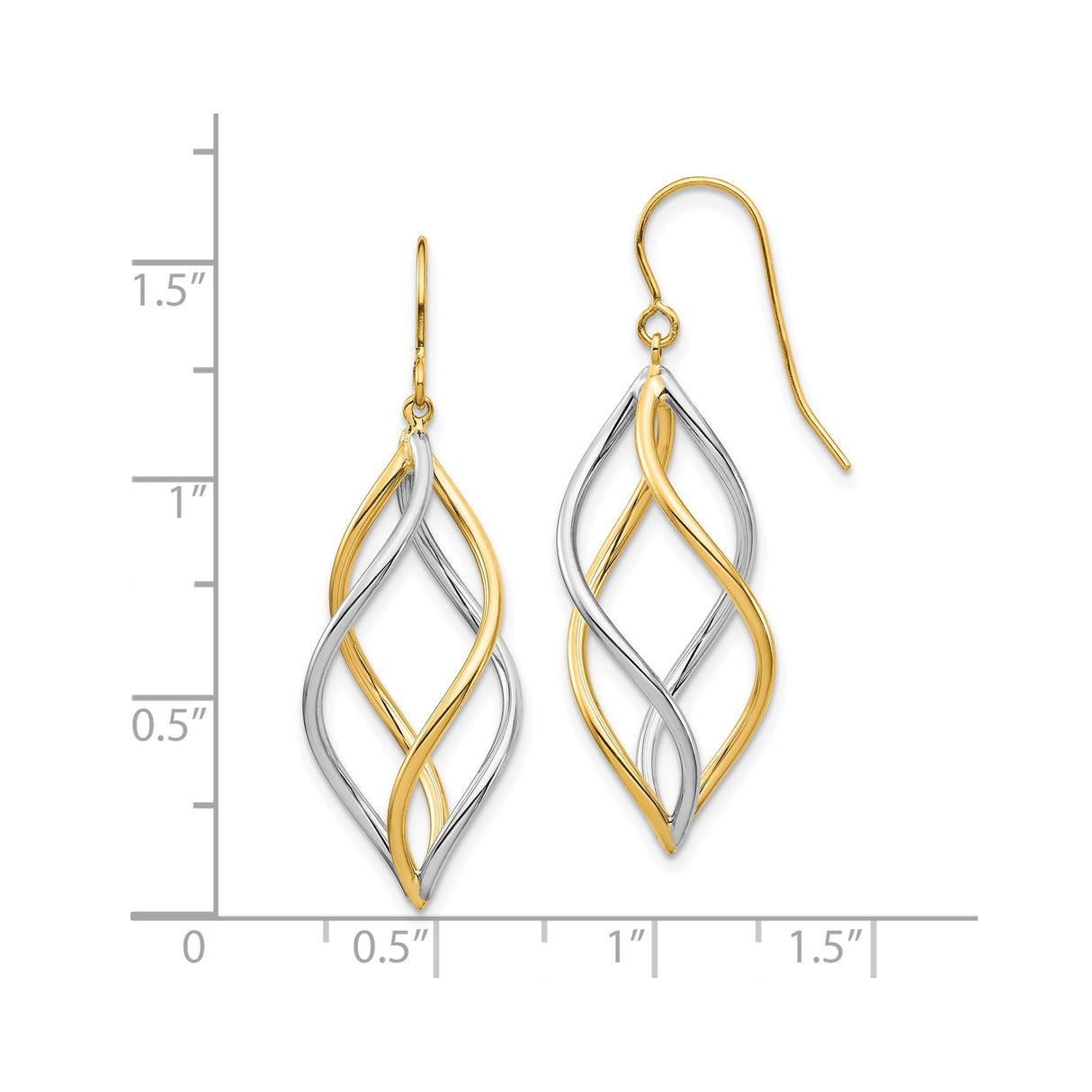 10k Two-Tone Gold Dangle Earrings with Twisted Open Marquise Design for Women