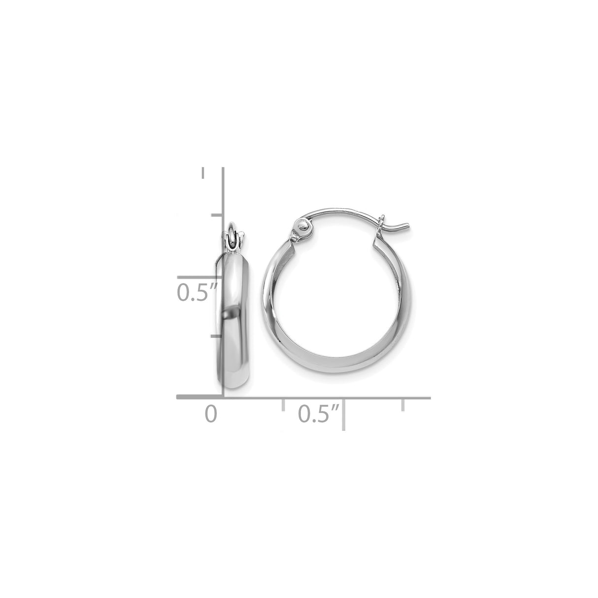 10k White Gold Hoop Earrings, Classic Polished Round Hoops, Minimalist Lightweight Design for Women