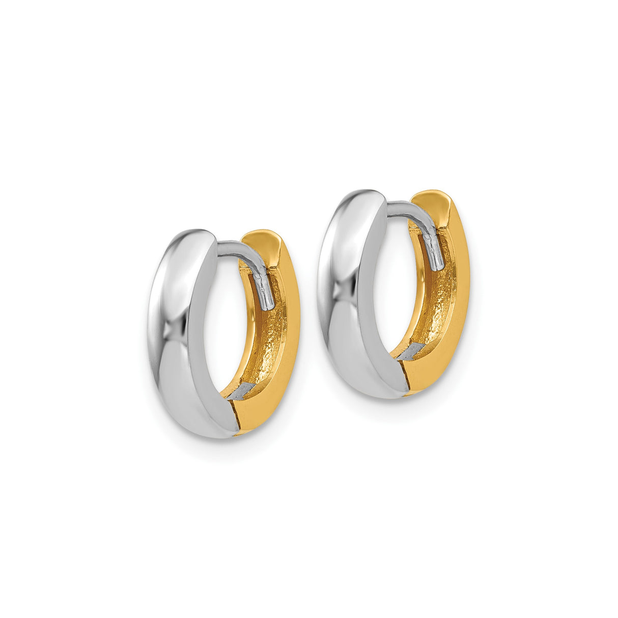 10k Yellow Gold Hoop Earrings, Two-Tone Polished Finish, Modern Minimalist Style