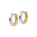 10k Two Tone Yellow and White Gold Hoop Earrings, Polished Round Huggie Style, Unisex Design