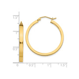 10k Yellow Gold Hoop Earrings, Polished Finish, Hinged Clasp, Flat-Edge Design, Medium Size
