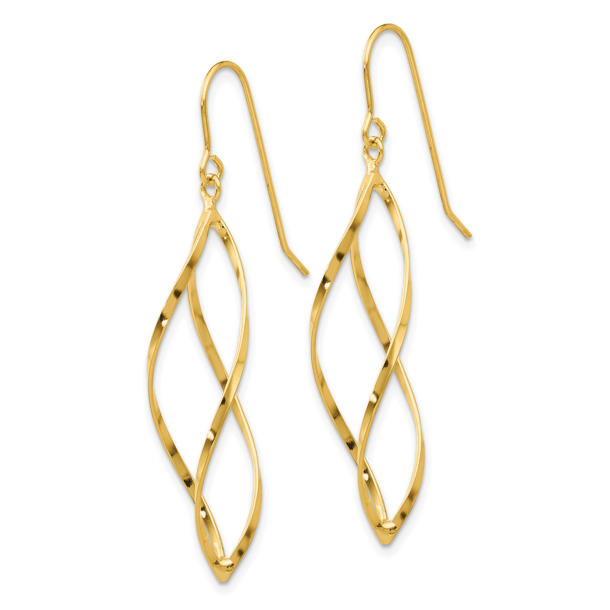 10k Yellow Gold Dangle Earrings with Twisted Open Marquise Design, Lightweight Drop Style