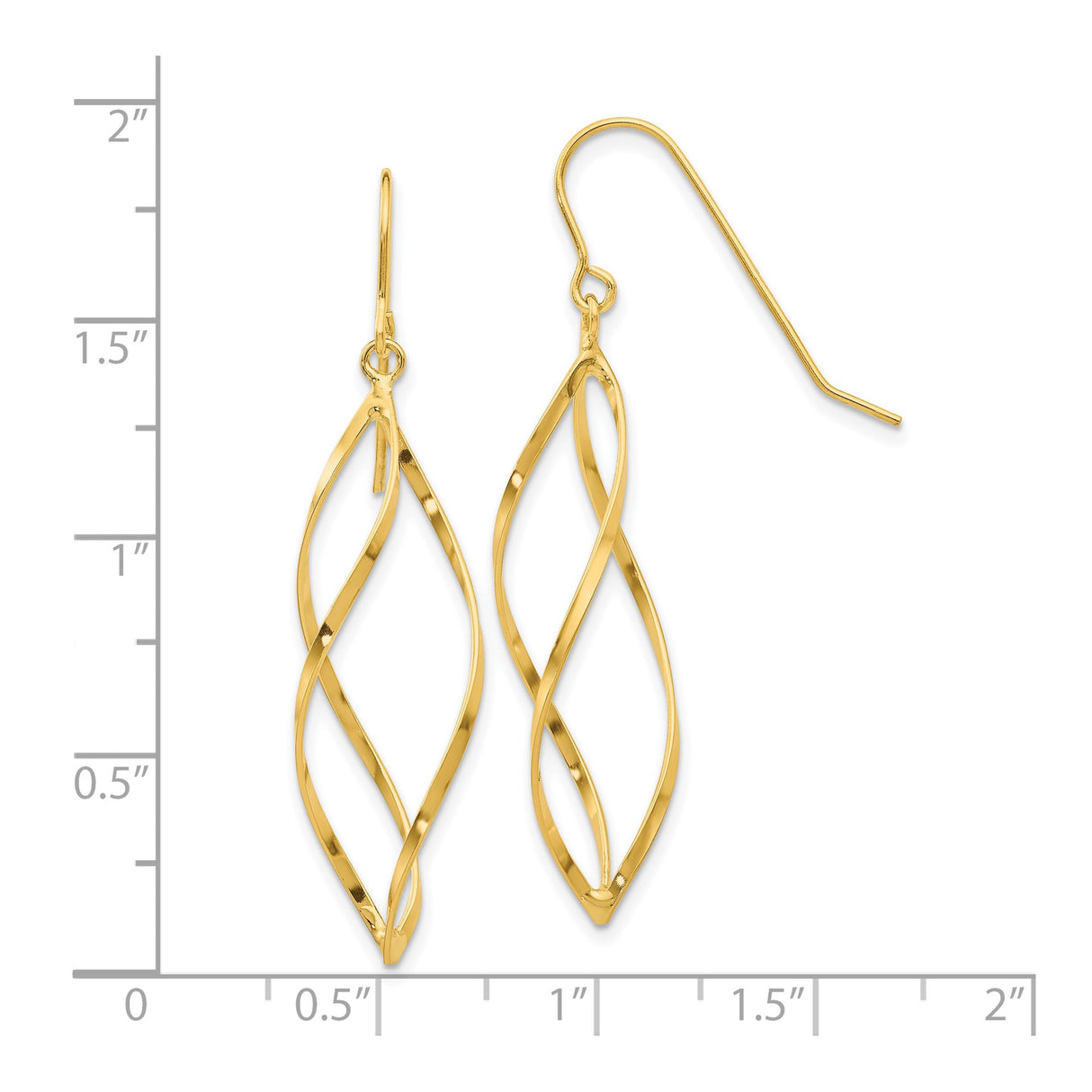 10k Yellow Gold Dangle Earrings with Twisted Open Marquise Design, Lightweight Drop Style