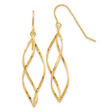 10k Yellow Gold Dangle Earrings with Twisted Open Marquise Design, Lightweight Drop Style