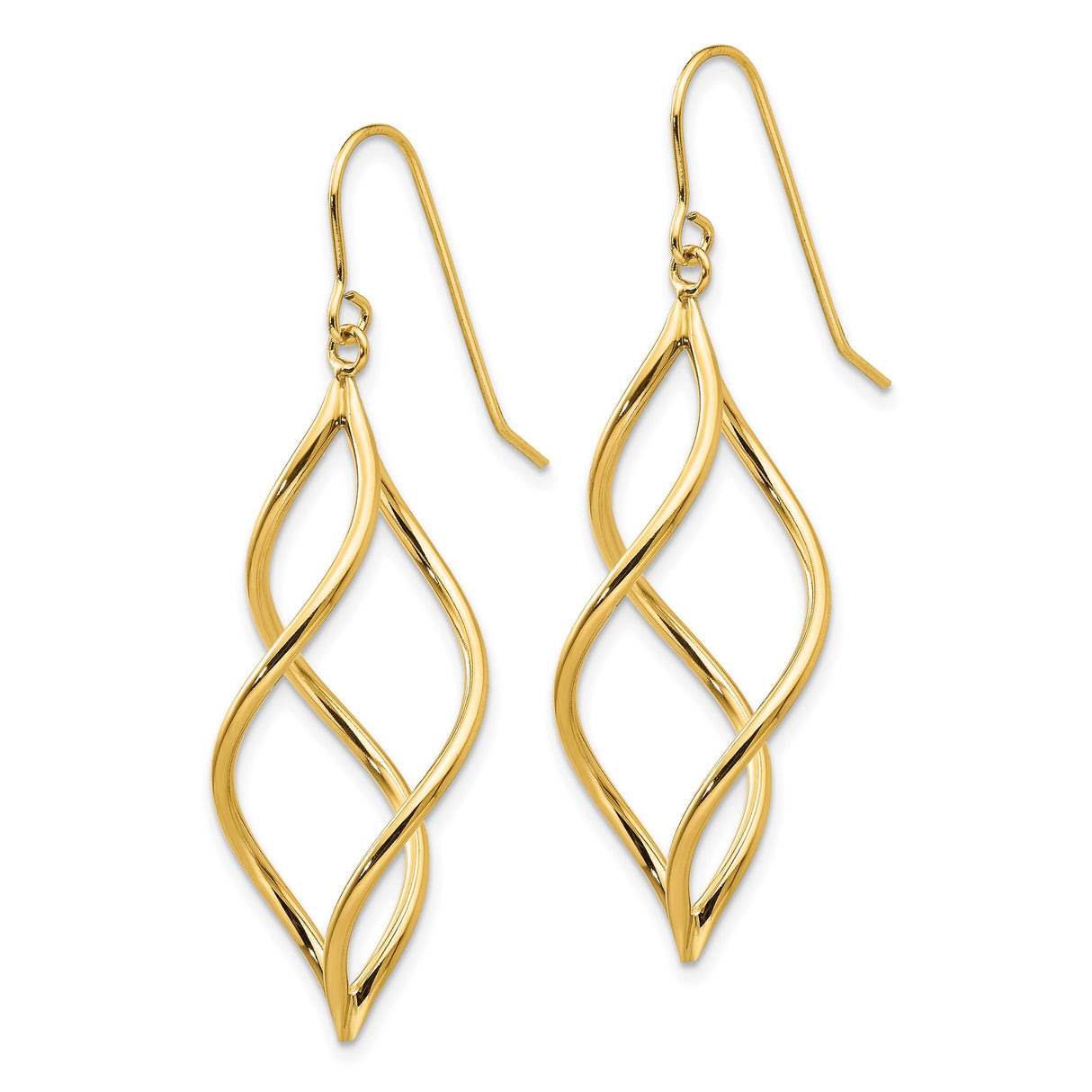 10k Yellow Gold Twisted Teardrop Dangle Earrings with Intertwined Curves for Women