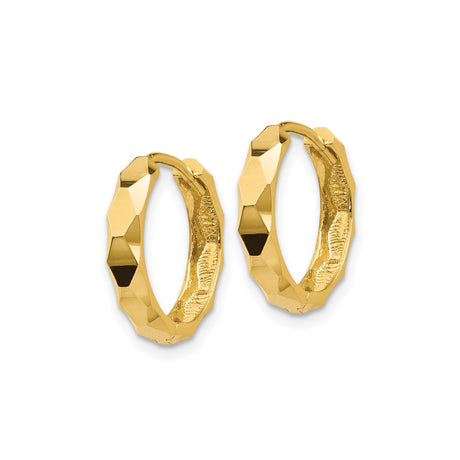 10k Yellow Gold Hoop Earrings, Faceted Hexagon Cut, High Polish Modern Lightweight Design
