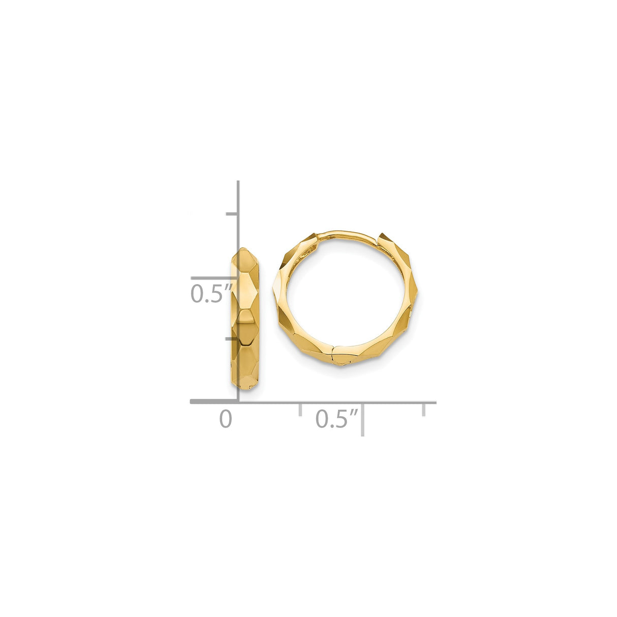 10k Yellow Gold Hoop Earrings, Faceted Hexagon Cut, High Polish Modern Lightweight Design