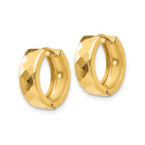 10k Yellow Gold Hoop Earrings, Polished Diamond Cut Textured Hinged Hoops for Women