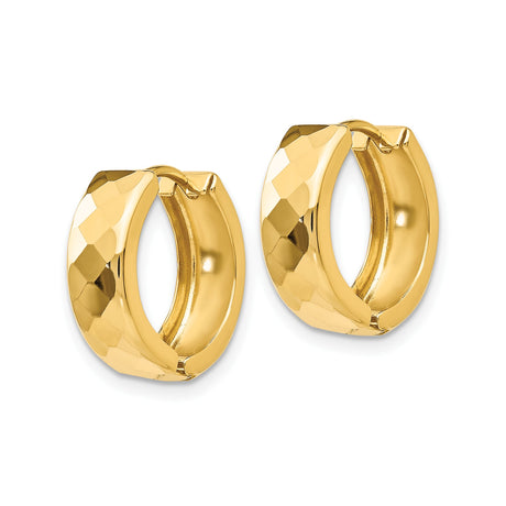 10k Yellow Gold Hoop Earrings, Polished Diamond Cut Textured Hinged Hoops for Women