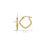 10k Yellow Gold Square Hoop Earrings, Diamond Cut Faceted Starburst Pattern