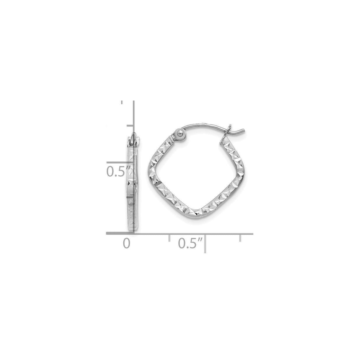 10k White Gold Square Hoop Earrings with Diamond Cut and Textured Star Pattern