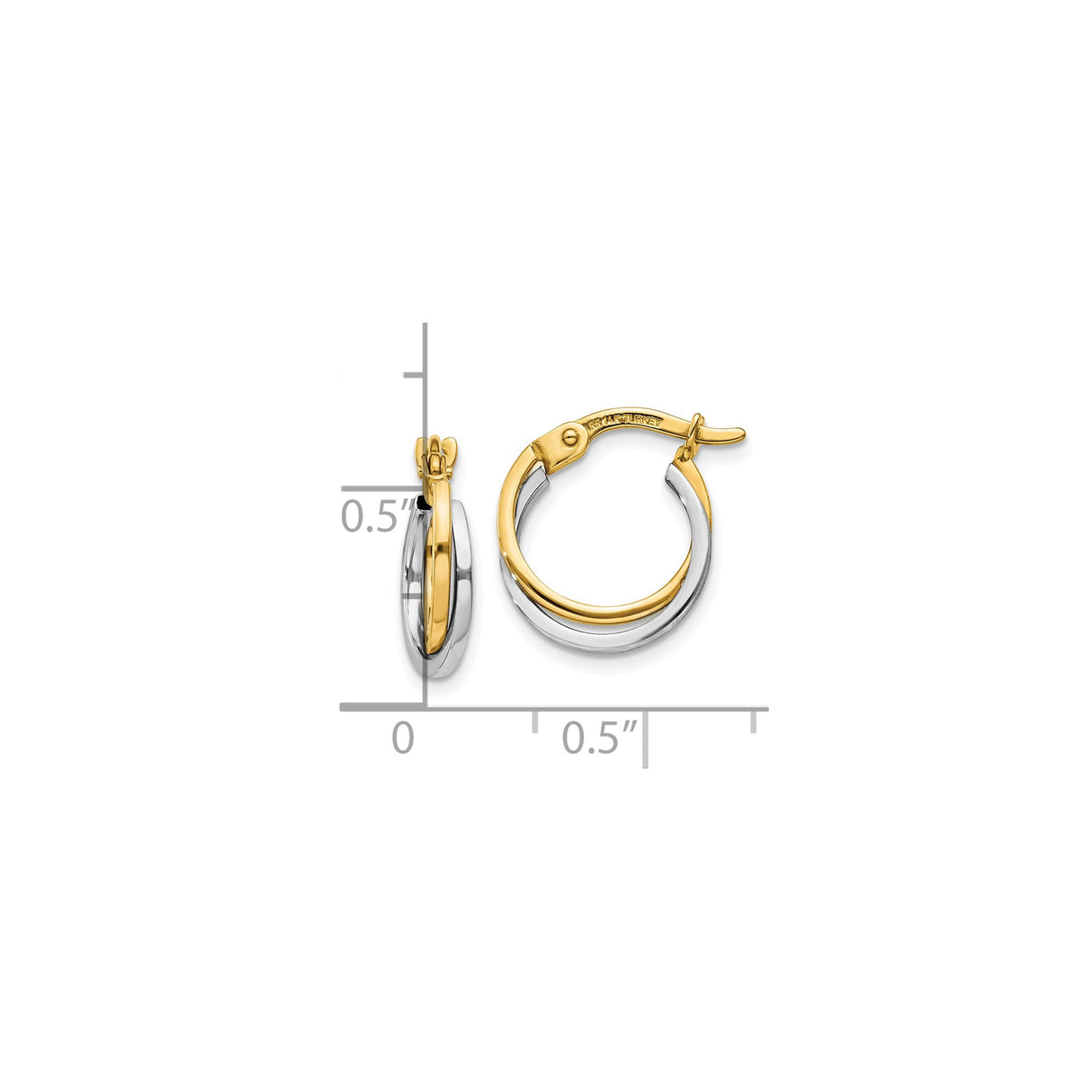 10k Two Tone Gold Hoop Earrings with Interlocking Bands and Polished Finish