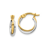 10k Two Tone Gold Hoop Earrings with Interlocking Bands and Polished Finish