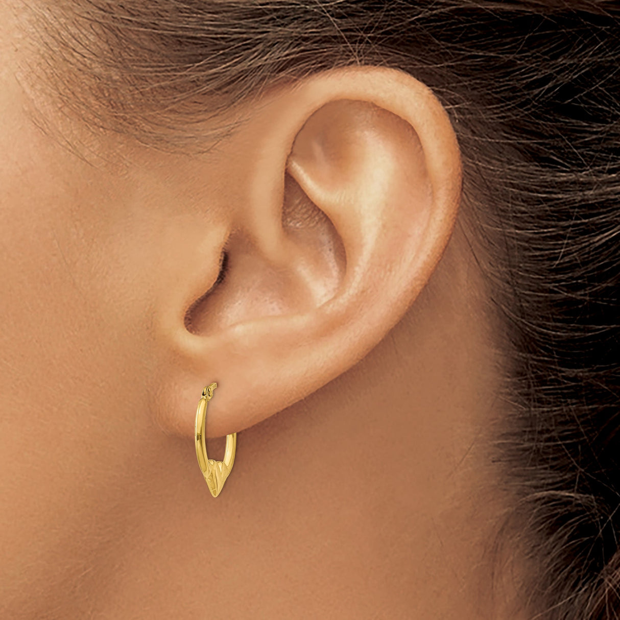 10k Yellow Gold Heart Hoop Earrings with Polished Finish and Hinged Closure for Women