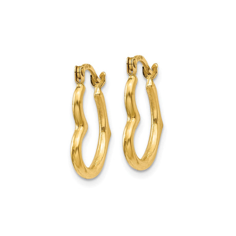 10k Yellow Gold Hoop Earrings with Wavy Bamboo Design, Lightweight Latch Back Hoops for Women