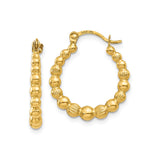 10k Yellow Gold Hoop Earrings, Beaded Ribbed and Polished Texture, Vintage Inspired