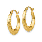10k Yellow Gold Hoop Earrings, Textured Diamond Cut Crescent Style with Latch Back Closure