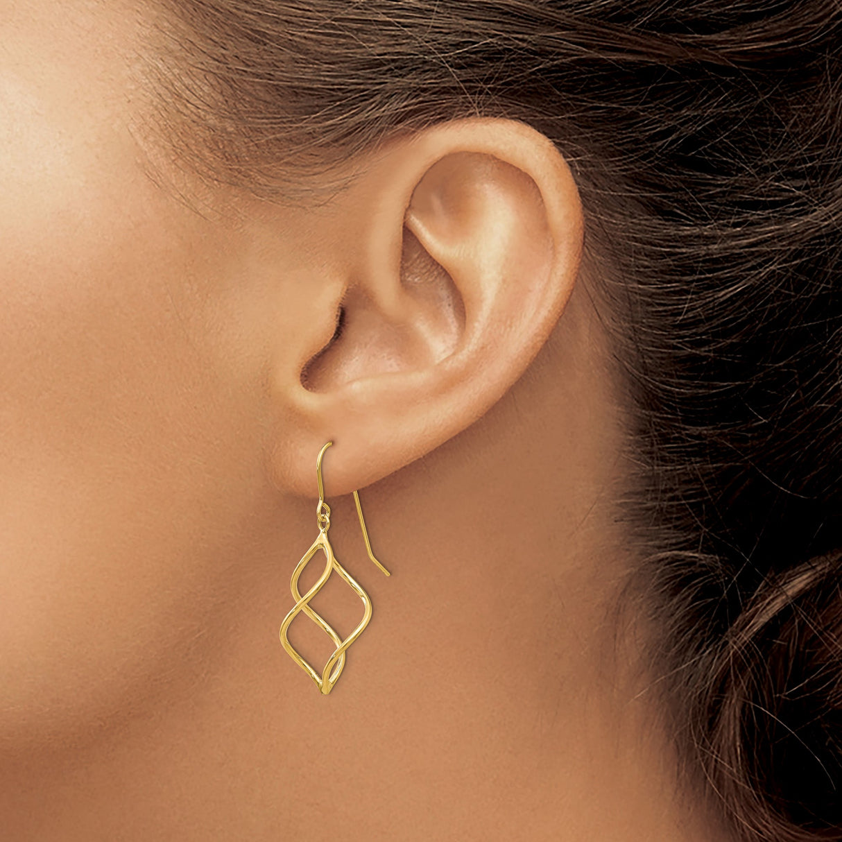 10k Yellow Gold Dangle Earrings with Open Swirl Twist Design, Polished Minimalist Style