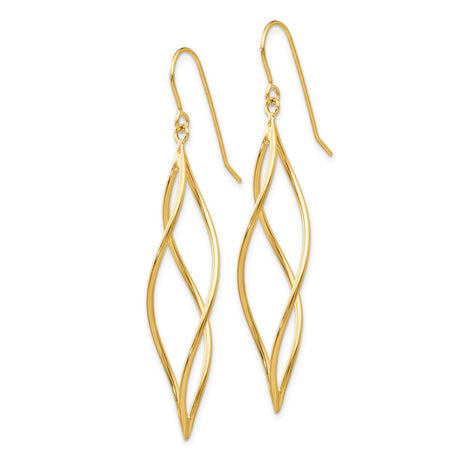 10k Yellow Gold Dangle Earrings, Twisted Marquise Shape, Polished Drop Design for Women
