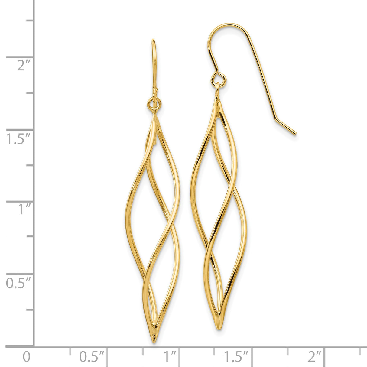 10k Yellow Gold Dangle Earrings, Twisted Marquise Shape, Polished Drop Design for Women